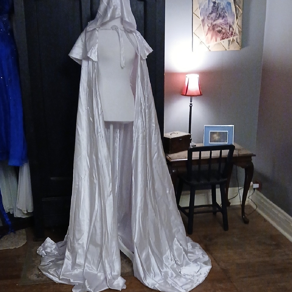Pearl Satin Hooded Cloak Cape with Flowing Train Cosplay Satin Lined too!